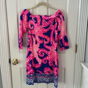 Lilly Pulitzer Laurana Ikat Blue Mocean Engineered Off Shoulder Dress